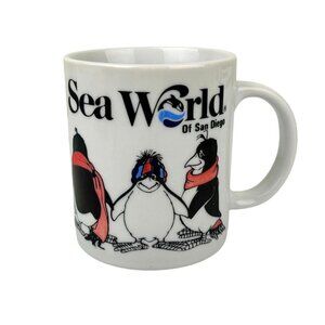 Sea World San Diego Penguin Ceramic Coffee Tea Mug Vintage Theme Park 80s READ